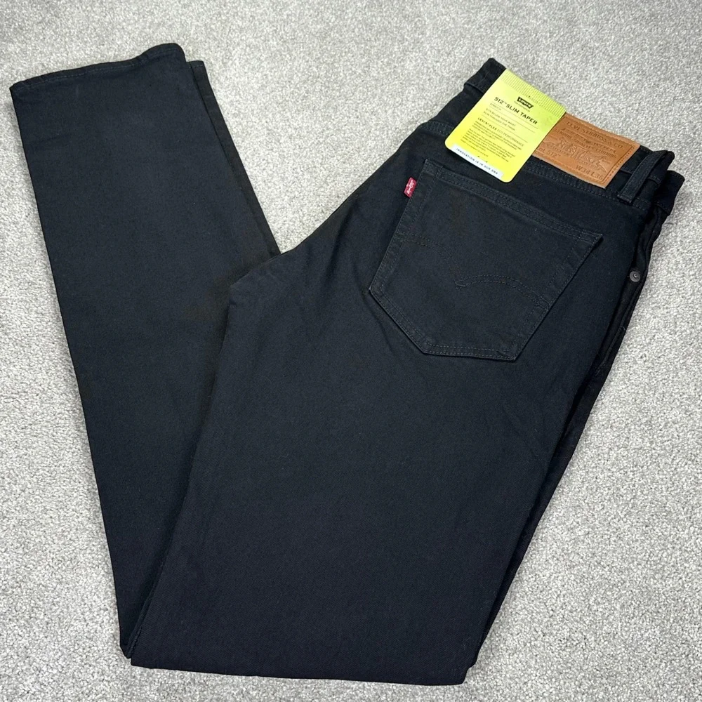 New Levis Mens 34x36 512 Slim Taper Jeans Black Flex Eco Performance